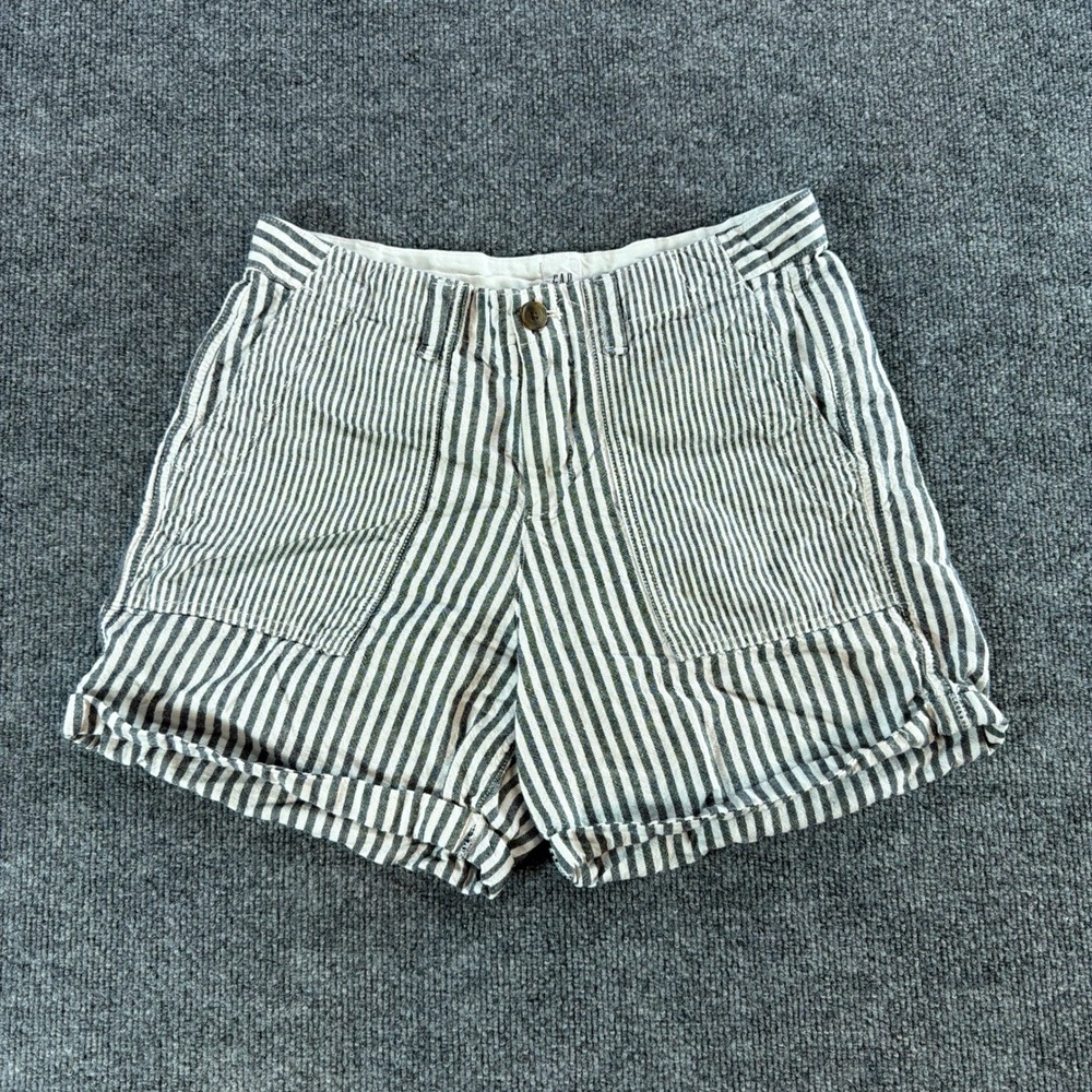 Gap Womens Girlfriend Chino Shorts Size 8 Navy Blue White Striped Cuffed Cotton